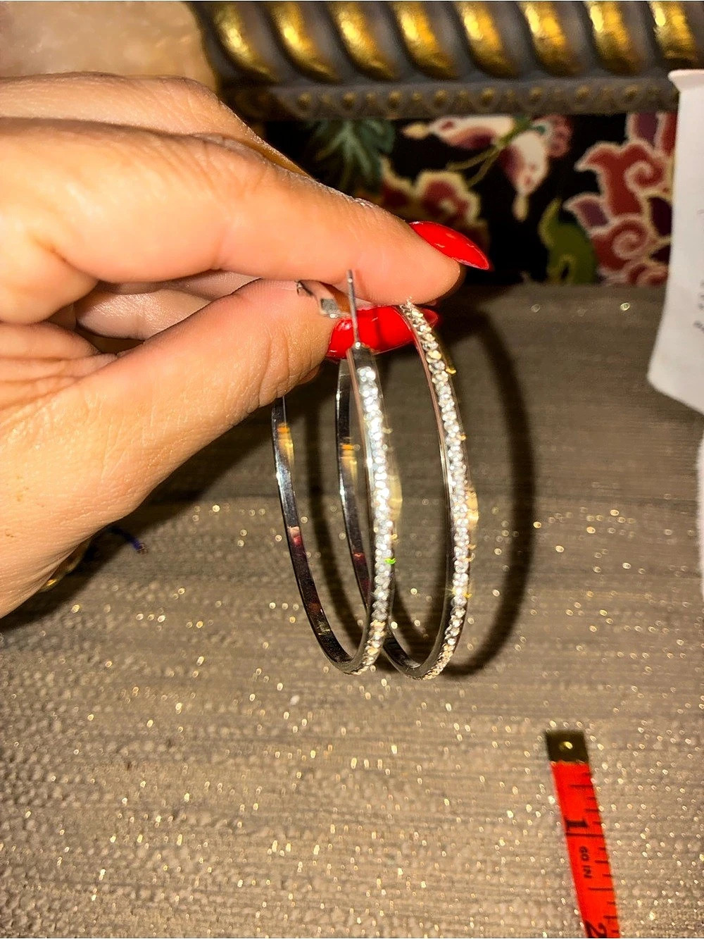 Silver Rhinestone Hoop Earrings Like New